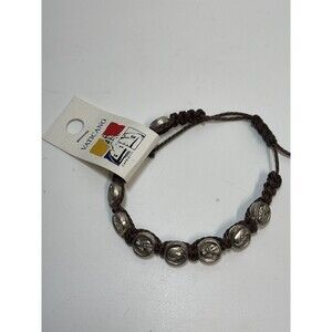 Vaticano Christian Metal Charm Brown Braided Adjustable Bracelet New